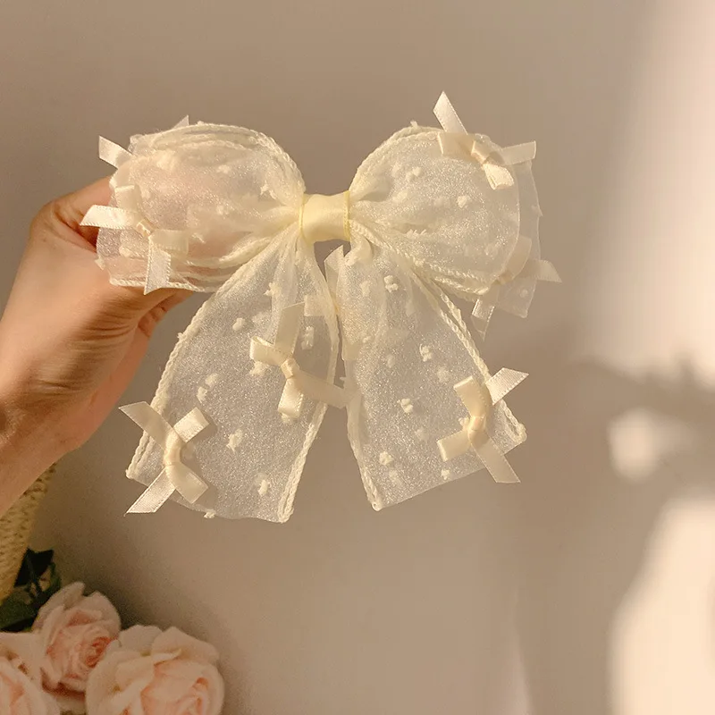 White Lace Mesh Bow Hair Clip For Women Summer Forest Fairy Beautiful Back Head Barrettes Spring Clip Fashion Hair Accessories