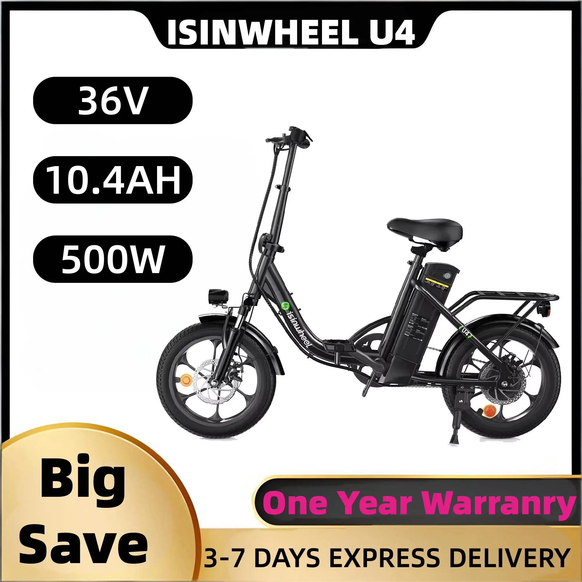 

Isinwheel U4 Adult Electric Bicycle,500W city ebike, 36V 10.4AH commuting E-bike, 16 Tire Foldable Electric Bike