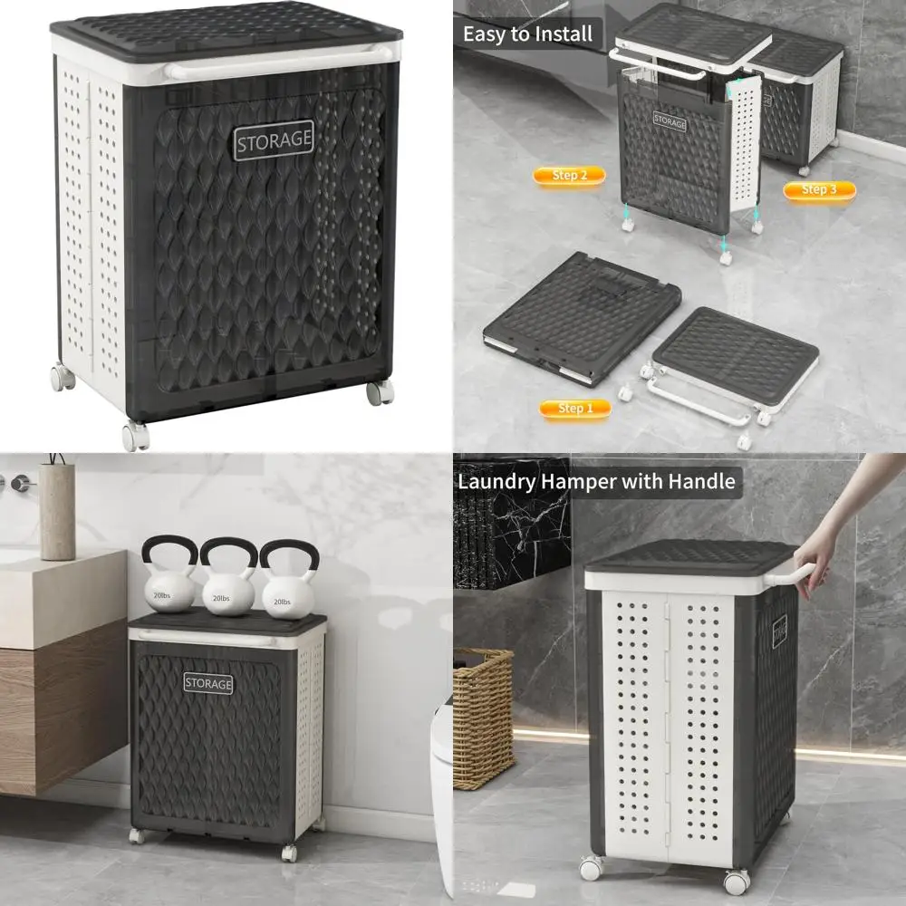 

Rolling Laundry Hamper with Wheels and Lid - Foldable Basket for Compact Spaces, Ideal for Home, Laundry Room, and Bedroom Stora