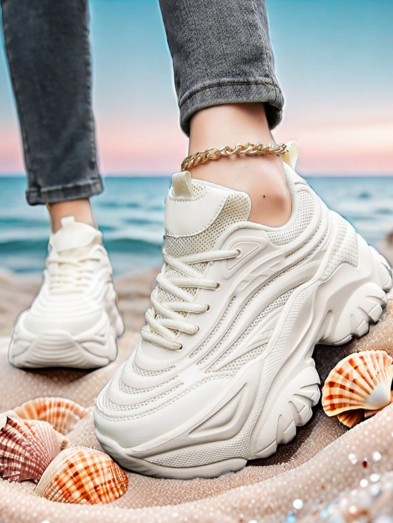 Women\'s four seasons outdoor sports shoes summer breathable wear platform sandals spring and autumn high heels women\'s shoes