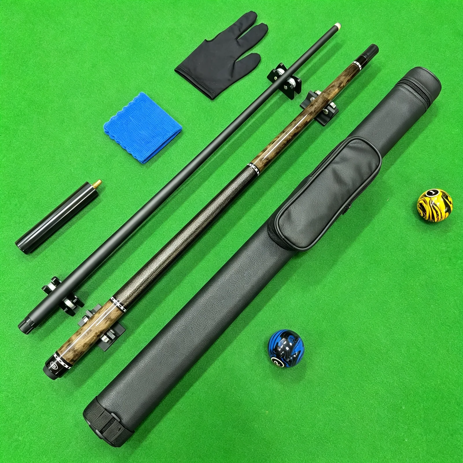 Premium Pool Cue Set, 12.5mm Tip, 1/2 Split Cue, with Extension, Glove, Cue Cloth & Cue Case, Ideal Holiday Gift