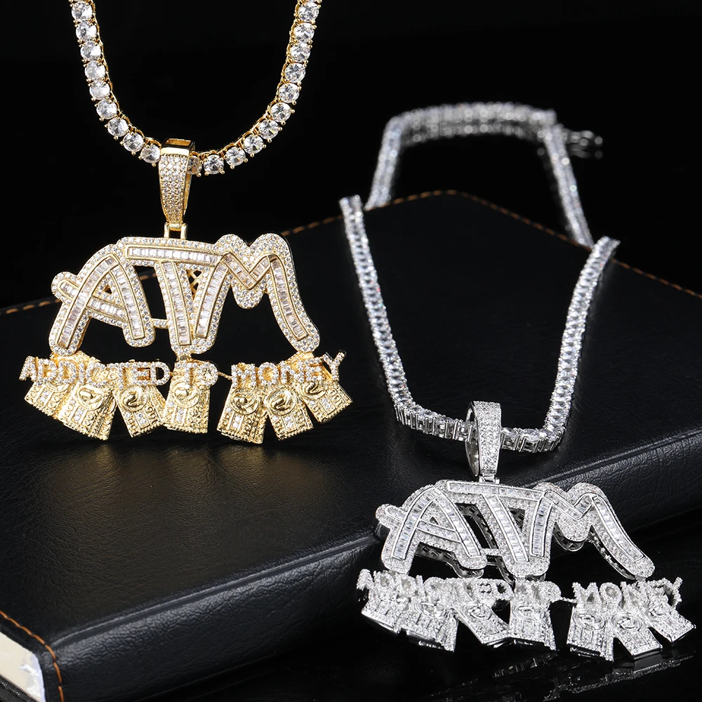 Fashion Hip Hop Iced Out Zirconia Letter Pendant Necklace men Full Pave Bling CZ Stone Chain Necklace Punk Jewelry