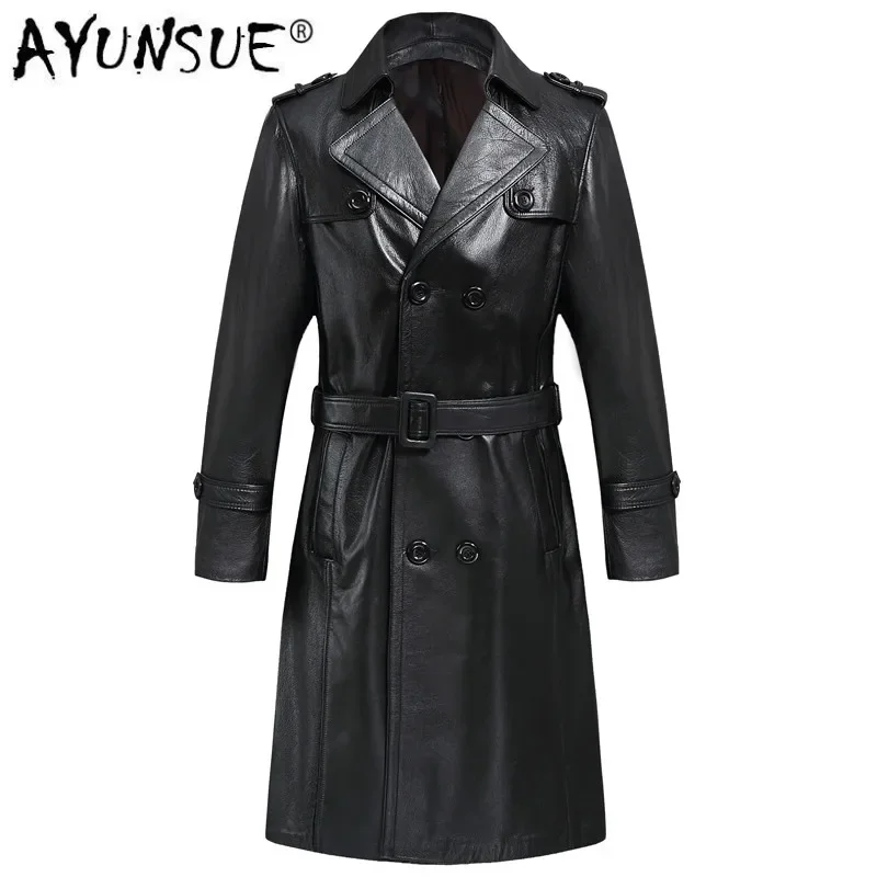 

AYUNSUE Genuine Leather Jacket Sheepskin Long Coat Korean Slim Windbreaker Leather Coat Chaqueta Cuero Hombre FI008S YY1358