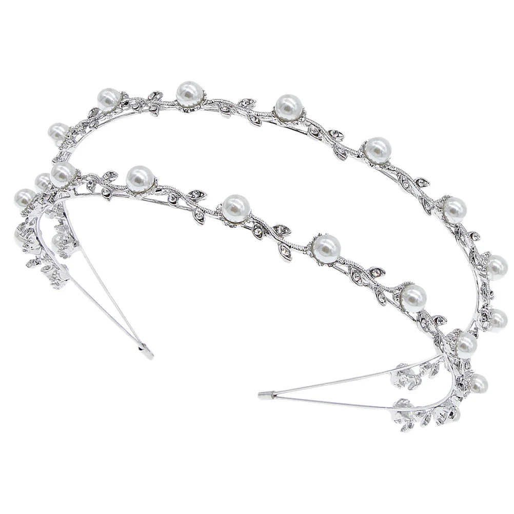 

Женская повязка на голову с кристаллами и жемчугом, двухрядный сплав, стильные свадебные украшения для волос, аксессуары для свадебной вечеринки, женская повязка на голову
