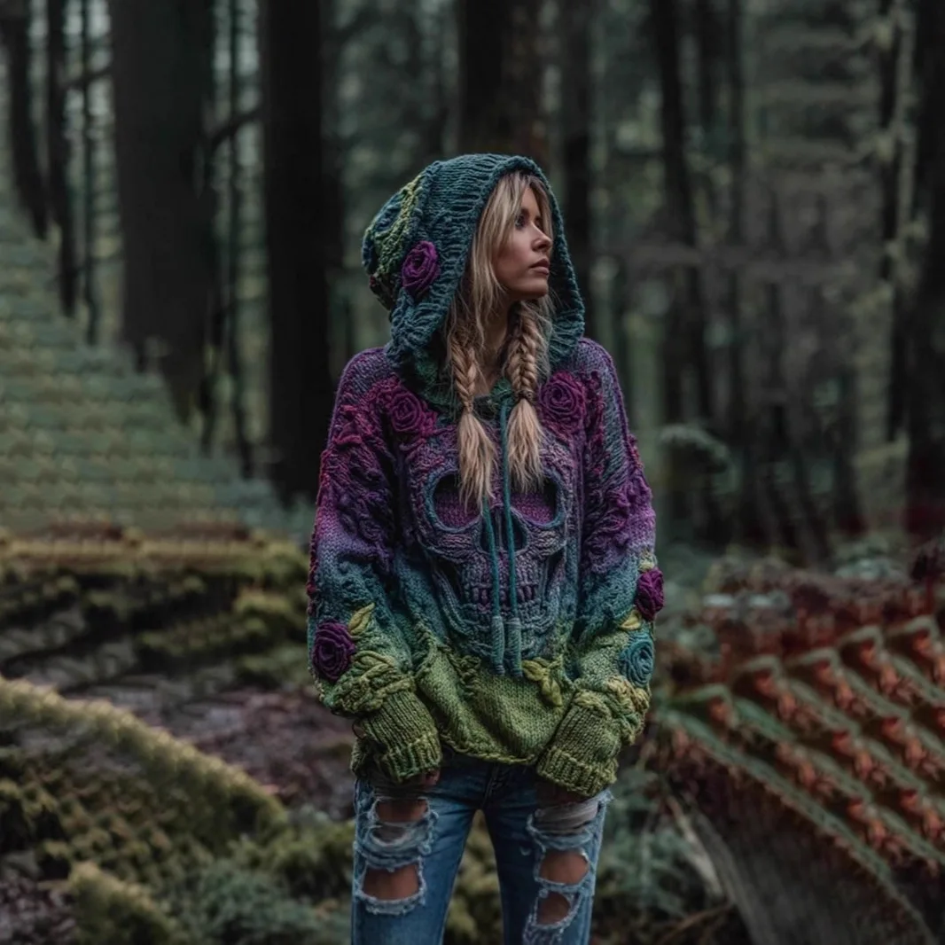 2025 بلوزات النساء المرقعة بلوزات وجه مخيف مطبوعة هوديي موضة طويلة الأكمام موضة كبيرة الحجم ملابس فضفاضة #4