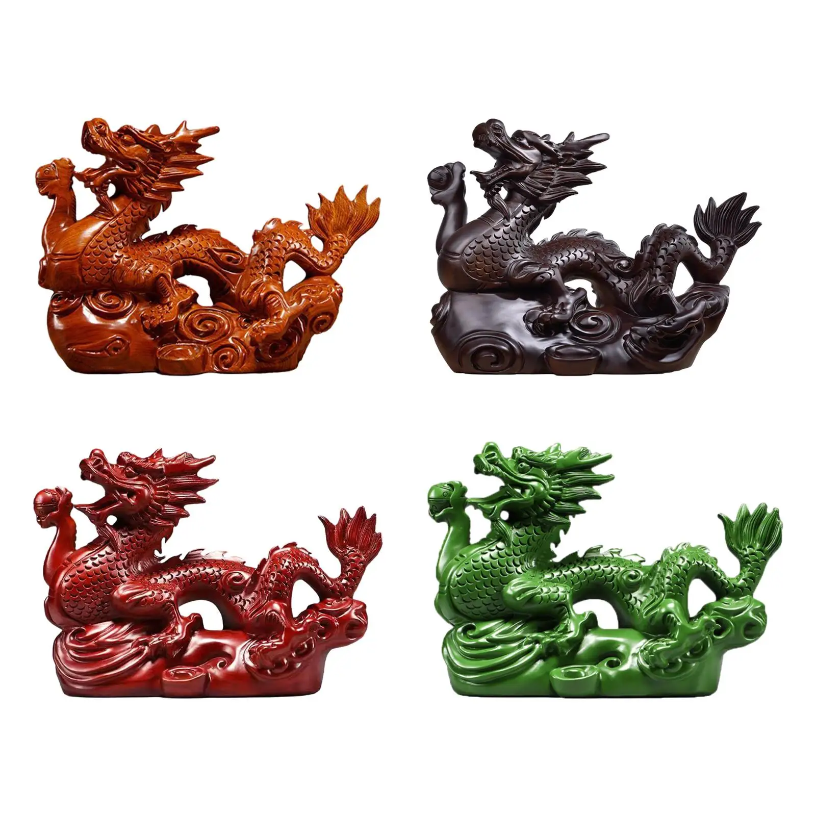 Figurine de dragon chinois en bois sculpté, ornement Fengshui, sculpture de table souvenir, décoration de bureau à domicile, multifonctionnel, 12cm