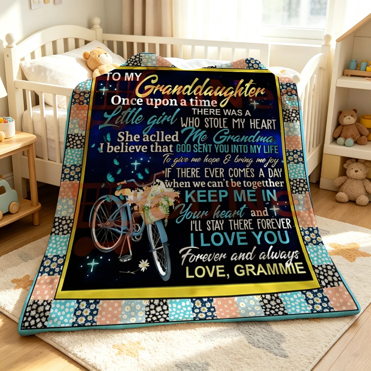 Granddaughter Bicycle Card Soft Fluffy Flannel Blanket Super Cozy Lightweight Bed Blanket for Halloween Sofa Bed Christmas Decor