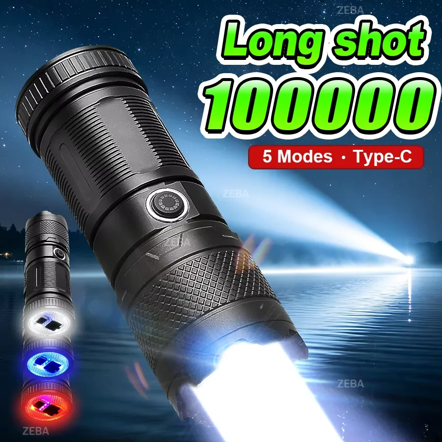 2026 Super Bright Led Double Head Flashlight Waterproof Rechargeable Zoomable Torch Work Light Spotlight Floodling Lantern