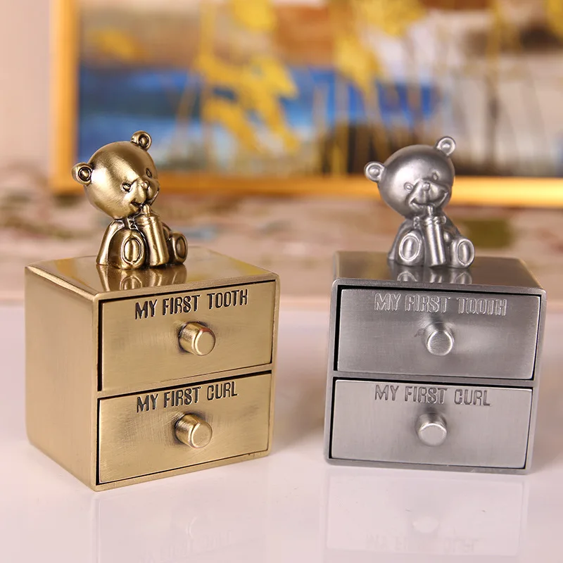 Metal Creative Children's Fetal Hair Drawer Style Fetal Hair Teeth Storage Box Baby Gifts Jewelry Organizer