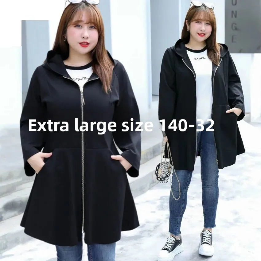 

Loose Fit Korean Style Women's Jacket Thin Medium Length Hide Meat Look Slimming Outerwear for plus Size Women