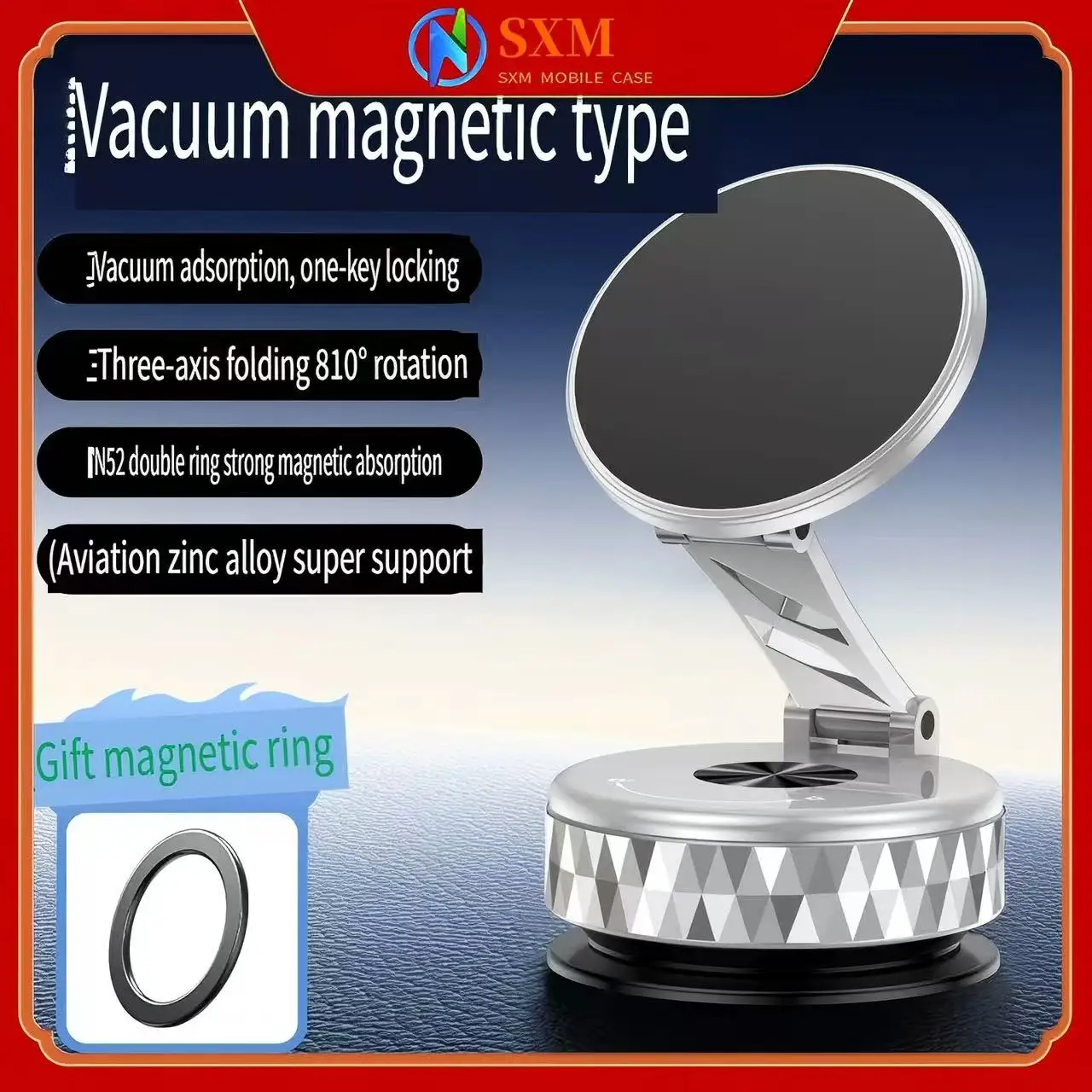 

Magnetic car mobile phone holder vacuum suction cup center console instrument panel swivel folding mobile phone navigation stand
