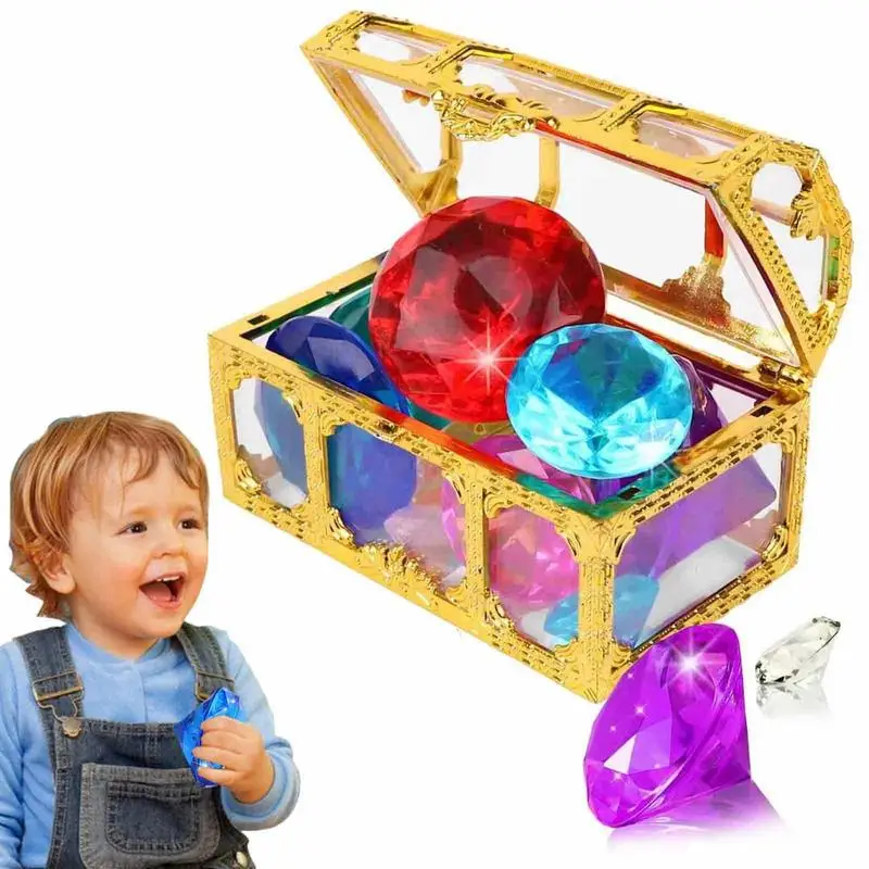 10 stücke Pool Tauchen Edelsteine Spielzeug Schatz Pirate Pool Truhen Divingdiamond Schwimmen Kinder Juwelen Dive Diamanten Gefälligkeiten Party Set