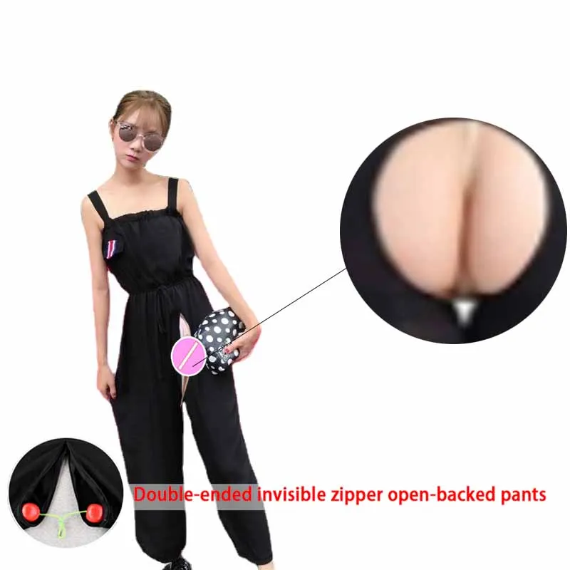 

Korean Style Loose Invisible Open Crotch Convenient Jumpsuit Sexy High Waist off-Shoulder Shorts Suspenders Summer Cropped Pants