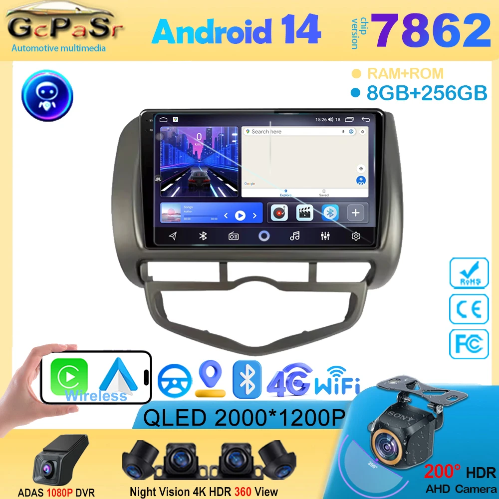 

Android 14 Car For HONDA JAZZ City 2002 - 2007 Multimedia Player Auto Radio Touch Screen Dash Cam Stereo HeadUnit No 2din DVD