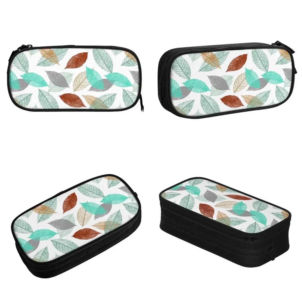 Leaves Texture White Background Pencil Cases Pen Box Bags for Student Big Capacity Office Cosmetic Pencilcases