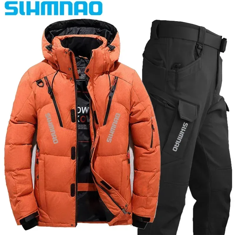 Veste et pantalon tactiques en duvet d'oie pour hommes, combinaison de pêche d'hiver, chaude, ski sur neige, escalade, vêtements de sport de chasse