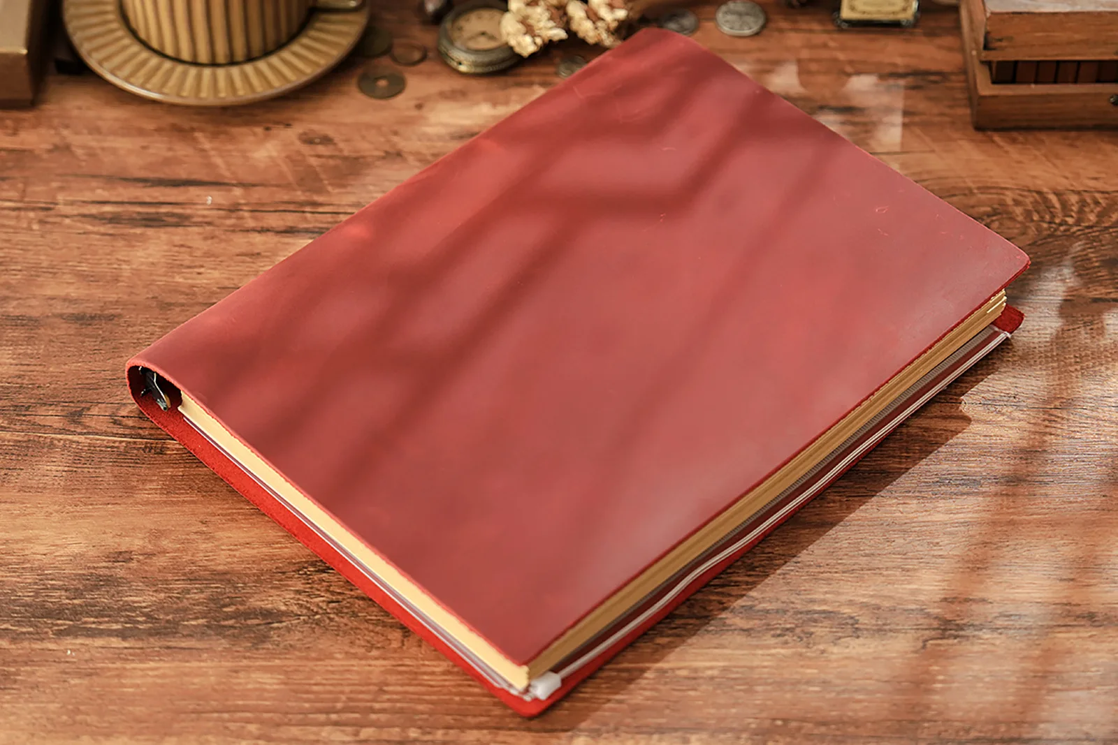 AIGUONIU Ringplaner aus echtem Leder im A4-Format mit 4-Loch-Binder, Retro-Notizbuch, vertikale Version, neutraler Notizblock, Skizzenbuch – Detail 36