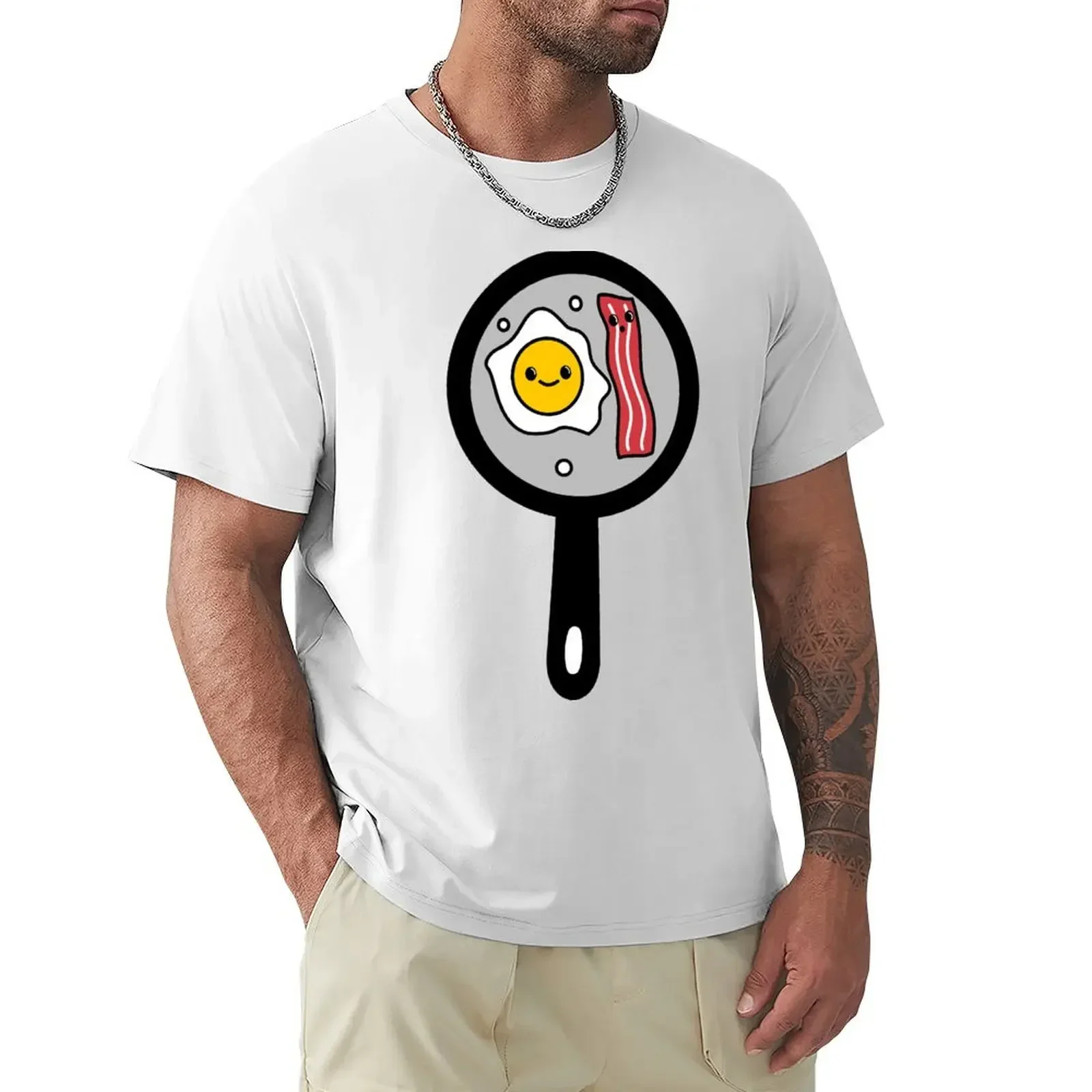 Eggs n’ Bacon in a frying pan T-Shirt plus size tops sports fans Short sleeve tee mens t shirt manga vintage anime clothes style