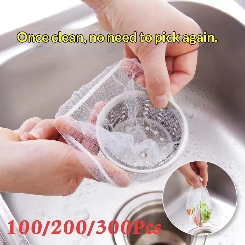 100/200/300Pcs Disposable Kitchen Sink Filter Sewer Drain Anti-blocking Garbage Bag Pool Leak Mesh Bag Mesh Strainer Sink Garba