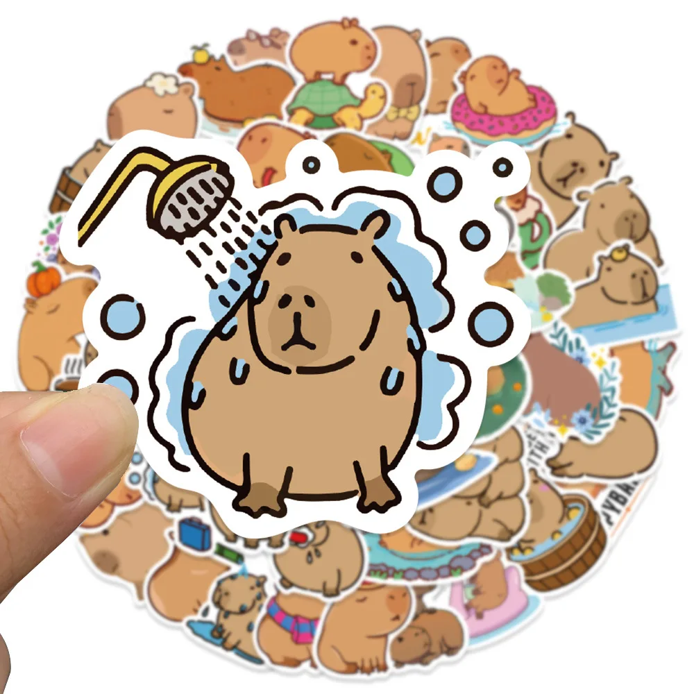 50PCS Cartoon Cute Funny Capybar Sticker Doodle Creative DIY Decorative Notebook Refrigerator Skateboard Helmet Decal Toy Gift