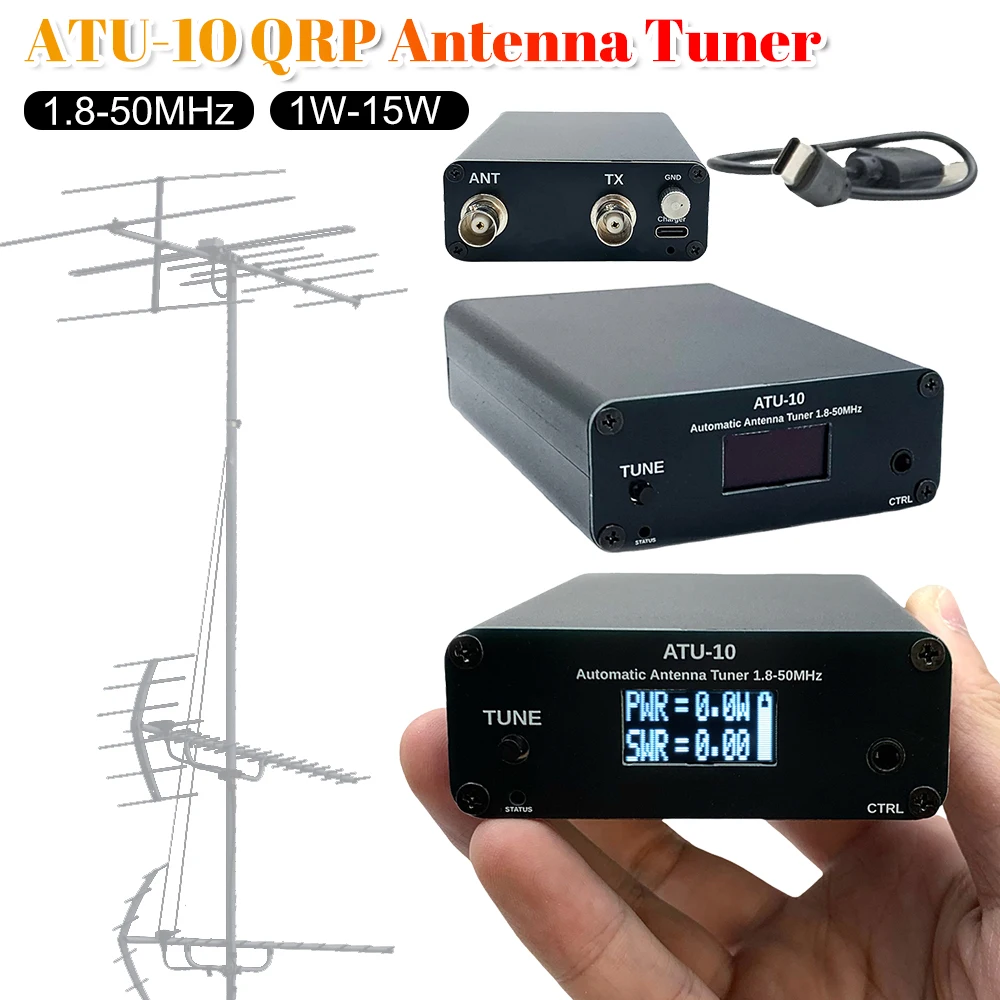 ATU-10 QRP Antenna Tuner 1-15W Antenna Automatic Tuner 1.8-50MHz 0.91 Inch OLED Display