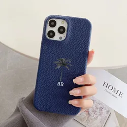 Personalized Coconut Tree Name Letter Leather Case For Iphone 15 16 pro max 14 13 Pro Max 12 Mini 11 kafr letters Luxury Covers