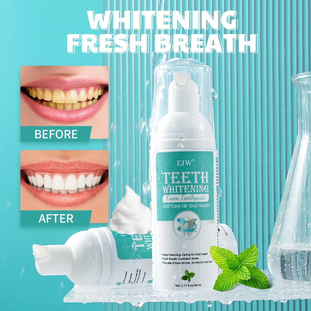 Teeth Whitening With Baking Soda - Zahnaufhellungs-Mousse-Schaum-Zahnpasta, Backpulver-Fleckenentferner, Pfefferminz-Mundspülung, Tiefenreinigung für frischen