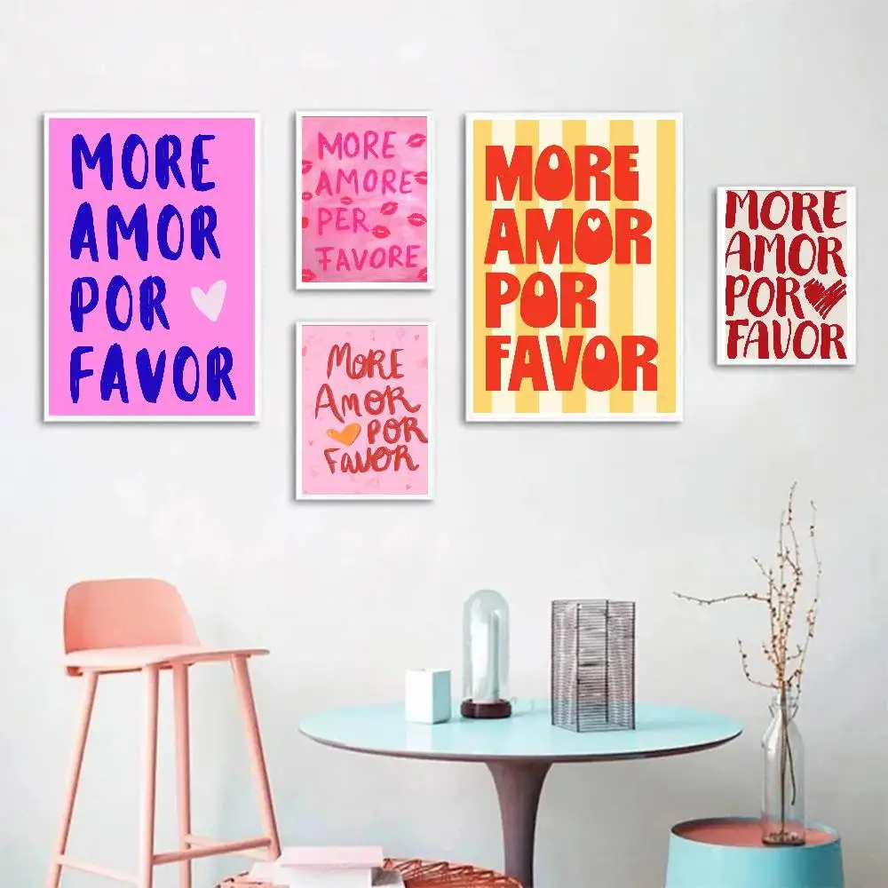 More Amor Por Favor Posters Living Room Bar Cafe Quality Canvas Vintage Style Comics Painting Art Home Wall Decor Picture