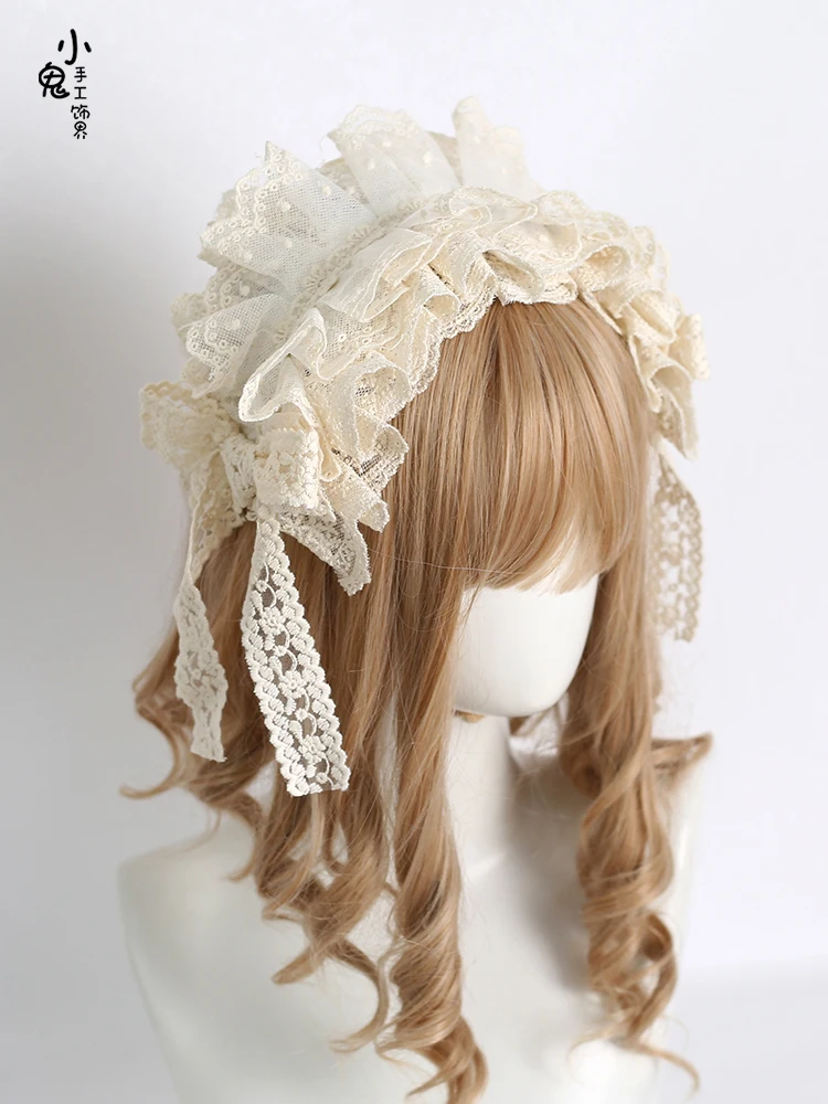 Français élégant lolita bandeau de cheveux Harajuku dentelle belle bandeau Cosplay chapeaux doux fait à la main tête enveloppement chute