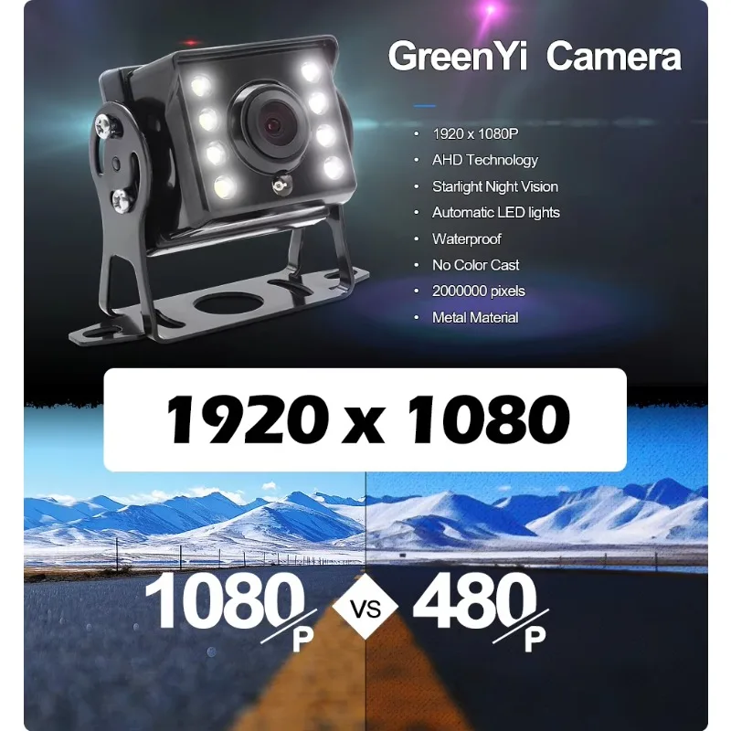 GreenYi AHD Gravação DVR Monitor de carro de 7 polegadas com câmera de visão traseira de veículo 1920 * 1080P para caminhão ônibus suporte cartão SD