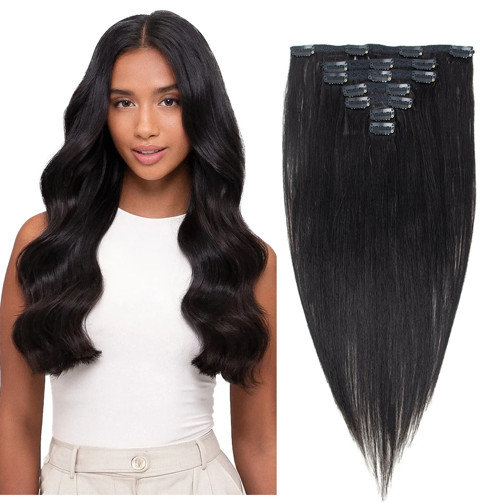 

MRSHAIR Clip in Extensions Human Hair Real Natural Clip in Hair Extension Double Weft Straight 7PCS Clip Ins For Add Volume