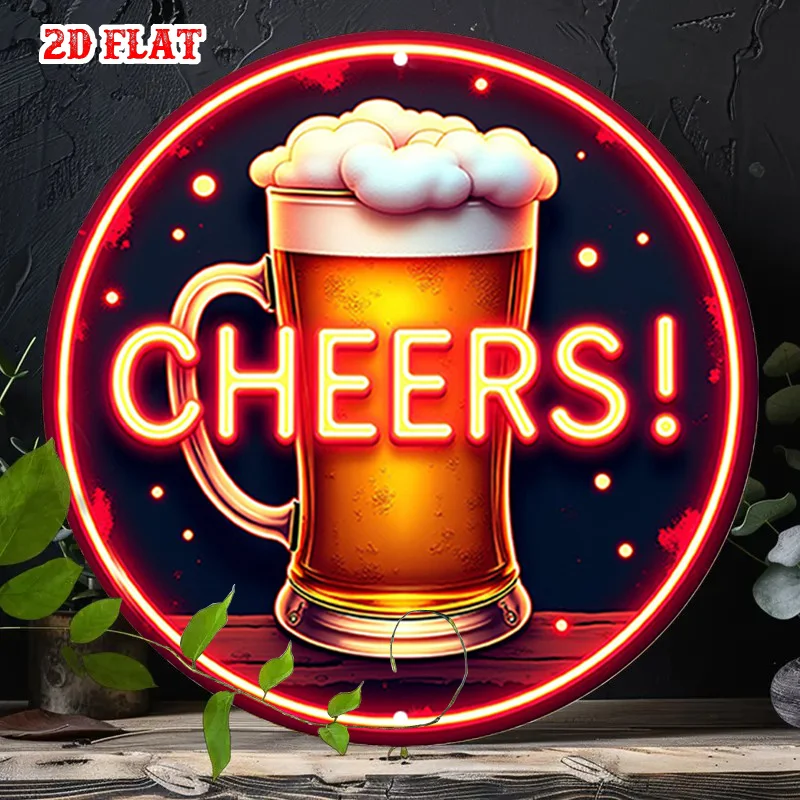Tin Sign - Vintage Durable Metal Plaque Wall Decor, Neon Style Cheers Beer Mug Home Office Bar Man Cave Wall Art