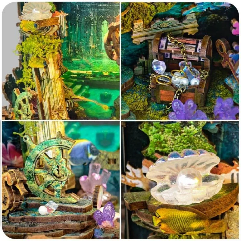 OUZEY Lost Ocean City 3D-puzzel, houten verzonken beschaving DIY-model, diepzeedecor voor tieners