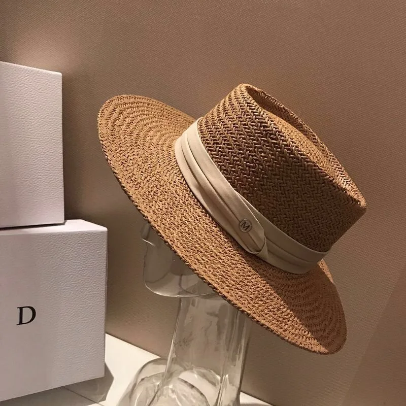 Korean Structured Concave Crown Paper Straw Hat, Women’s Wide Brim Summer Sun Cap, UV Protection Beach Hat, Fashion
