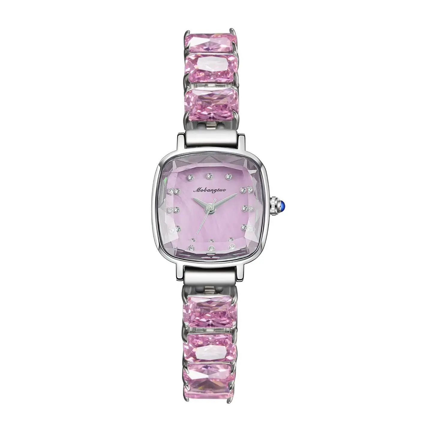 ساعة يد نسائية بسوار مكعب سكر صغير كريستالي شفاف بقرص صغير باللون الأرجواني ساعة نسائية فاخرة ذات جودة عالية