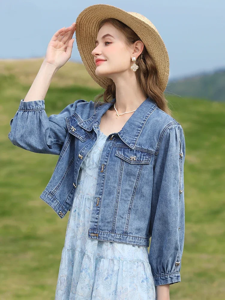 I BELIEVE YOU Women's Jacket Spring Summer 2024 Denim Coats Button Tailored Collar Hollow Out Casual Slim Jakcets 2231184977