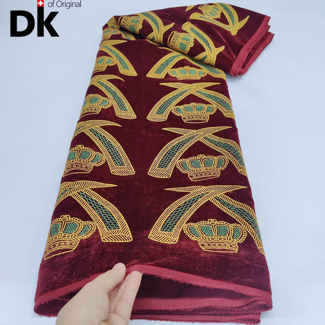 Wine Top Quality African Traditional George Velvet Fabric Nigerian Ankara Women Bridal Wedding Dress Velvet Lace Material