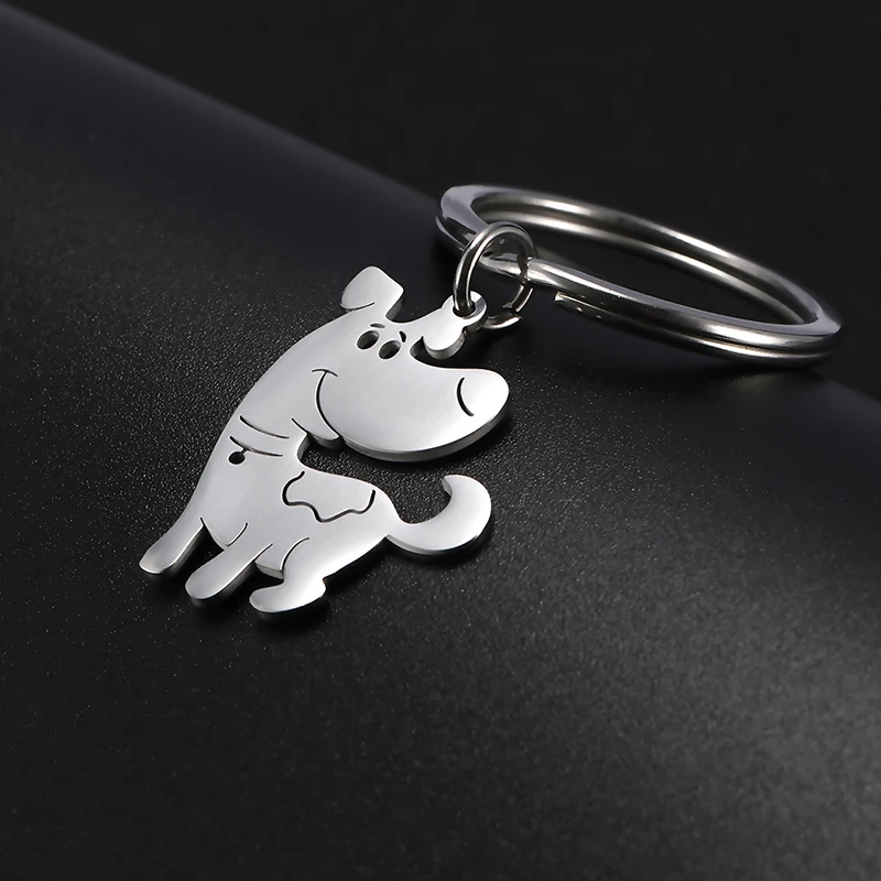 Lovely Animal Dog Rhinoceros Pendant Keychain for Women Simple Stainless Steel Silver Color Keychain Fashion Jewelry Gift