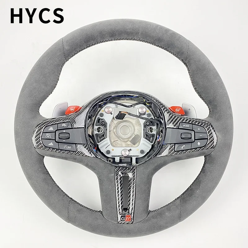 Custom car interior accessories carbon fiber steering wheel covered with Al-cantara suede for B-M-W 3 series G20 G30