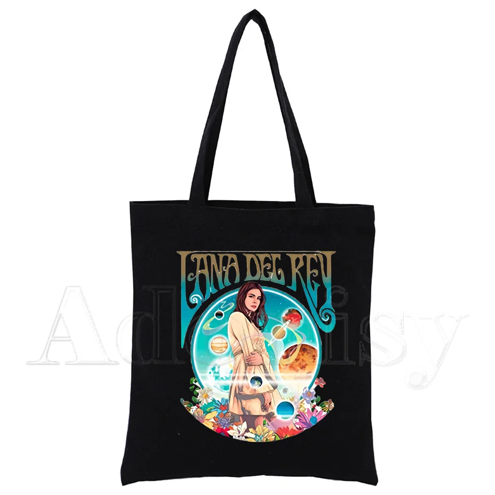 Lana Del Rey-Bolsa de lona reutilizável para senhoras, sacola feminina, bolsa de ombro casual, preta, venda quente, moda, nova