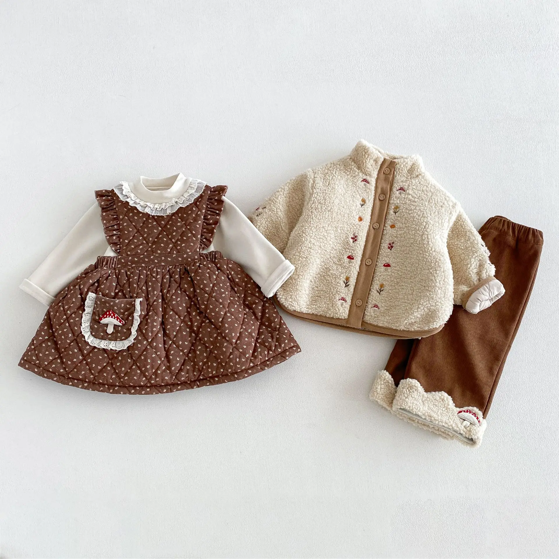2026 New Winter Girls Embroidered Mushroom Fleece Jacket | Thick Warm Coat | Cute Outwear