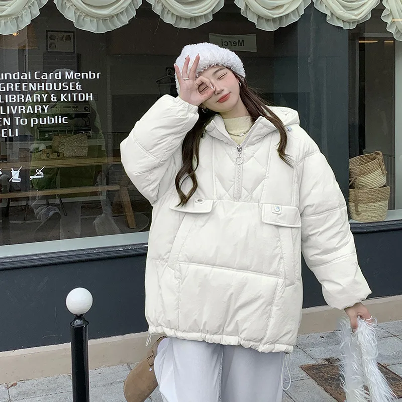 Autumn and Winter Short Style Korean Version Hedging Hooded Loose Thicken Keep Warm Jacket Women Solid Fashion Cotton Clothes