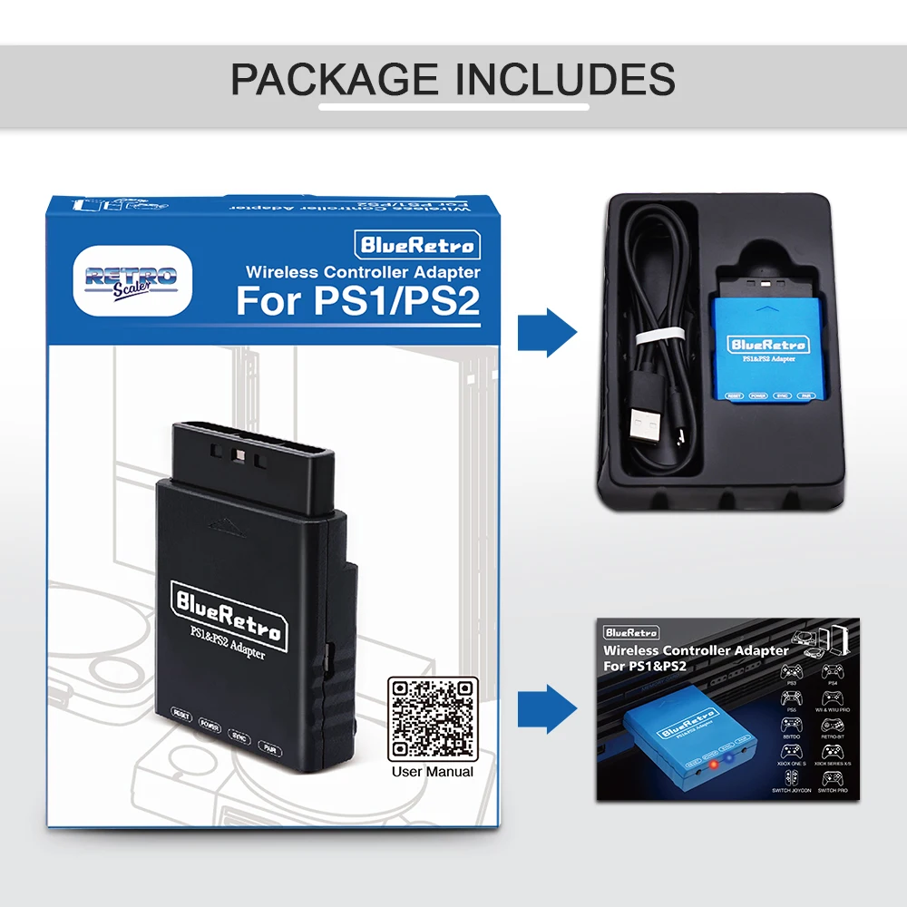 Adaptador de controlador sem fio multiplayer Blueretro para PS2 PS1 compatível com PS3 PS4 PS5 Switch XBOX One controle bluetoothadore