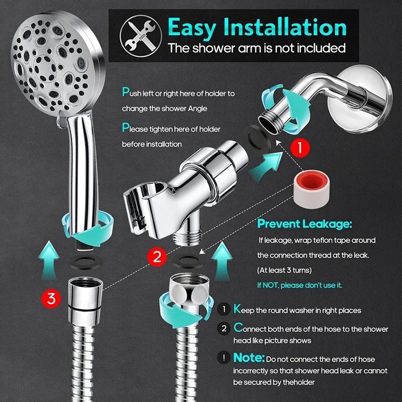10 Modes 5.04 Inch Shower Head Rain Showerhead Shower Nozzle With Handheld Power Wash To Clean Bathroom