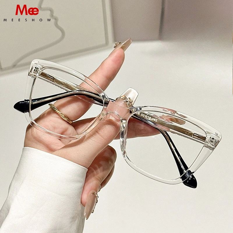 Meeshow New Simple Stylish Cat's Eye Personalized Women's Anti-Blue Light Reading Glasses Customizable Prescription TR78101 +175