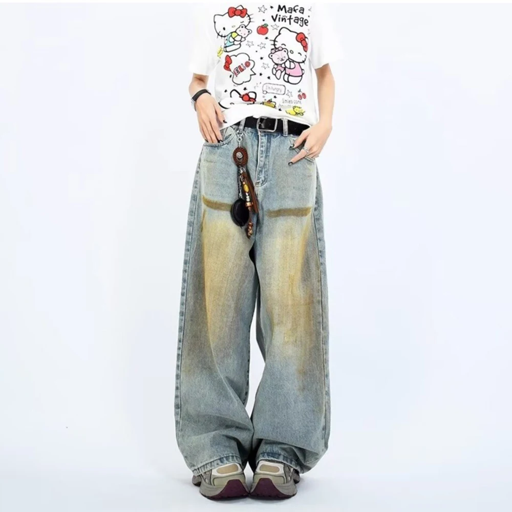 

Men's Colorblock Straight Jeans American Vintage Fashion Trend Street Hip-Hop Loose Casual Breathable Niche Summer Men's Bottoms