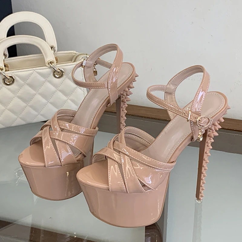 

Liyke Model Show 17CM Ultra High Heels Platform Sandals For Women Peep Toe Buckle Strap Sexy Party Stripper Pole Dance Shoes