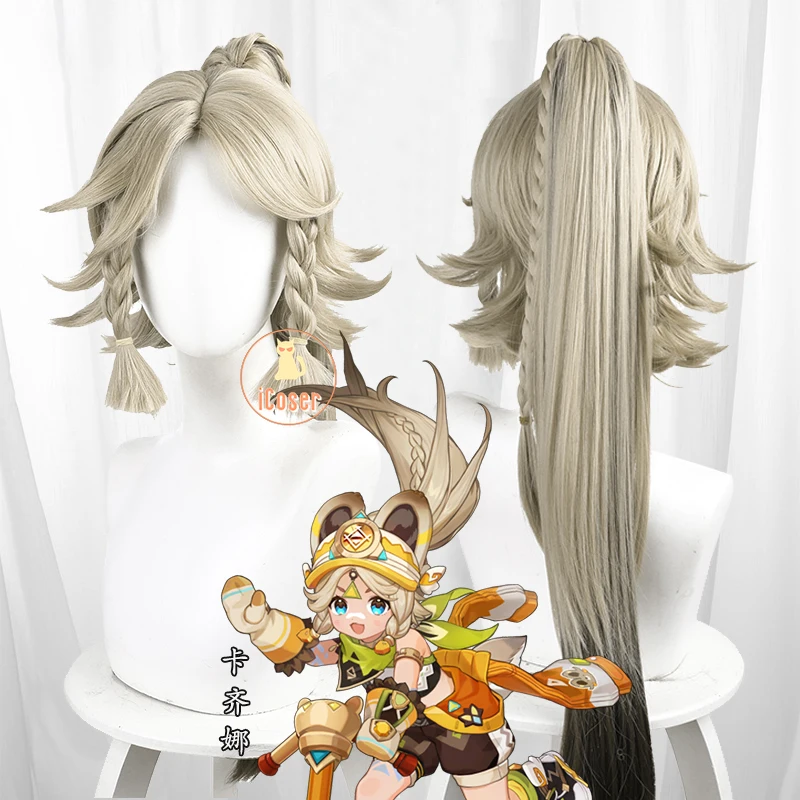 Genshin Impact Kachina Cosplay Wig Blonde Long Hair Ponytail Nanatzcayan Natlan Children of Echoes Halloween Party Women iCoser