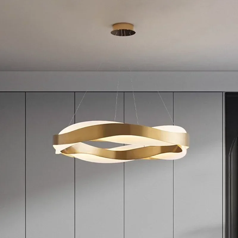 Creative design modern led chandelier for living room round home decor suspension wire light fixture brushed gold hanging lamp