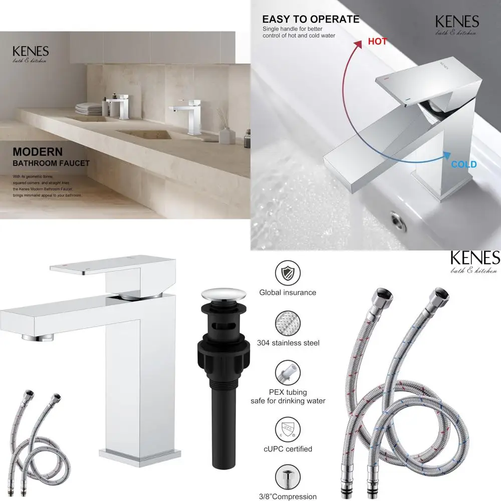 

Single Handle Lavatory Faucet with Pop-Up Drain and Water Lines for Bathroom Sink Vanity